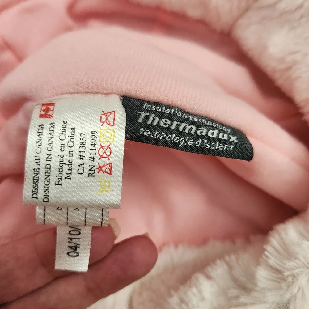 3/$25 Trapper Girl Winter Hat Medium Size Pink Quilted Ear Flaps White Sherpa